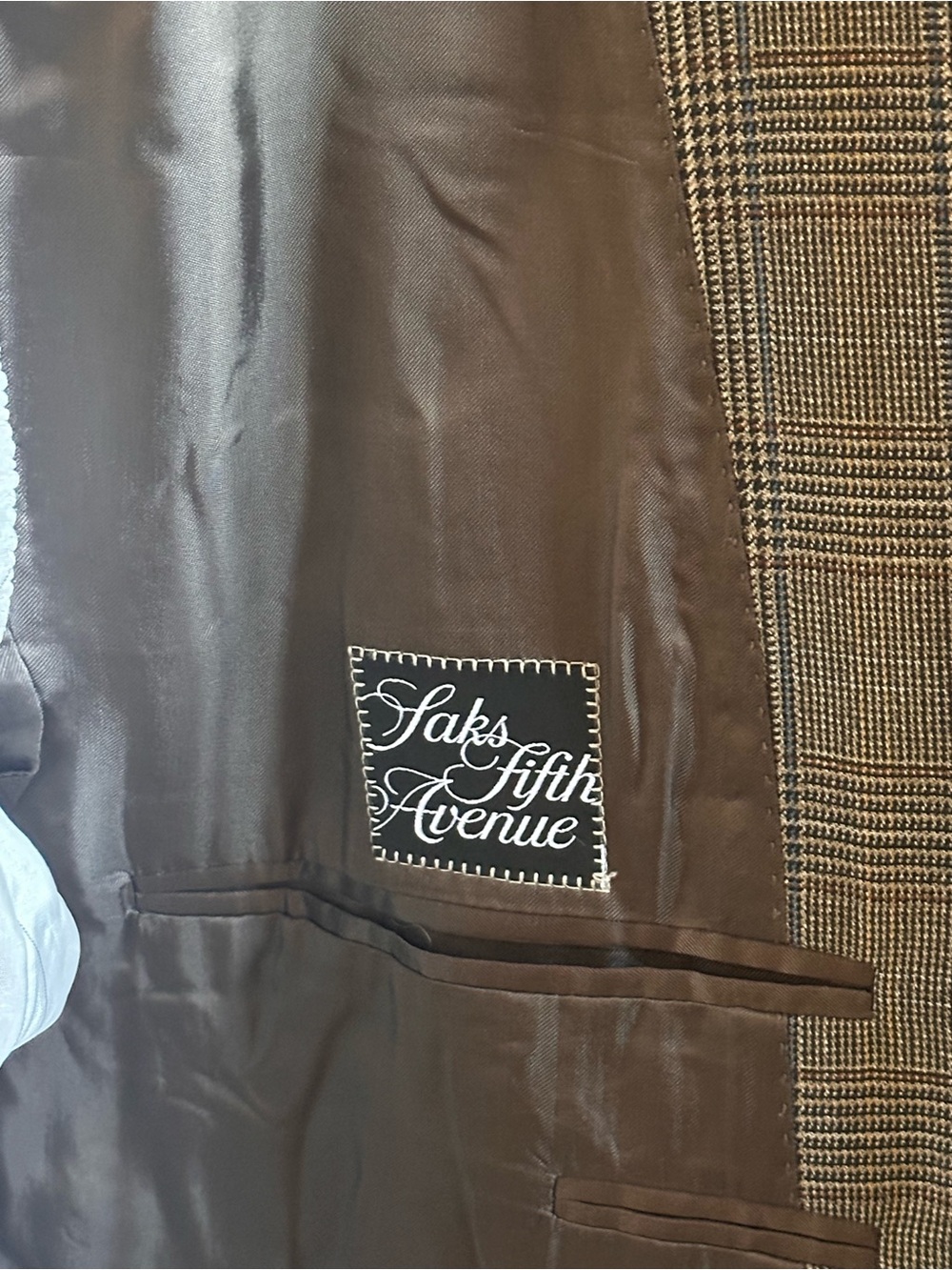Canali Saks Fifth Avenue Glen Plaid Brown Tan Navy Men’s Sports Coat Size 44 L - Picture 6 of 13